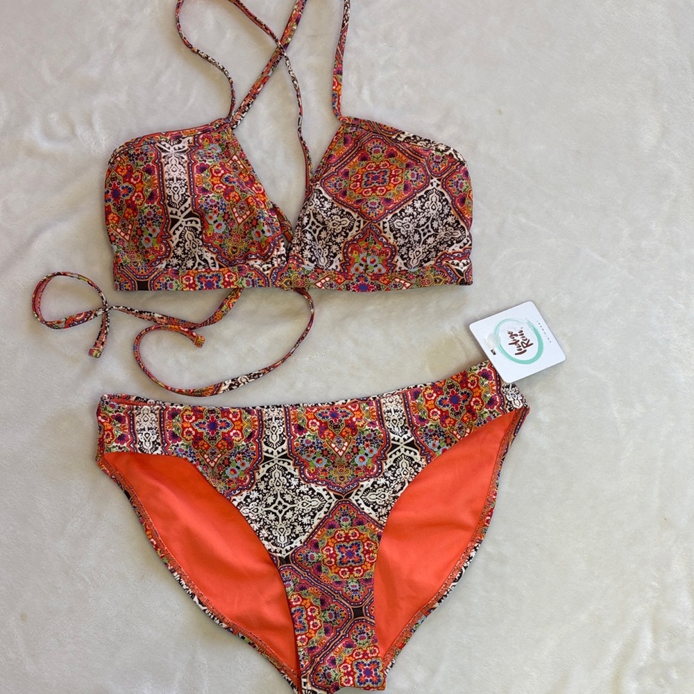 Indigo Rein Bright Boho Orange Bikini, L
